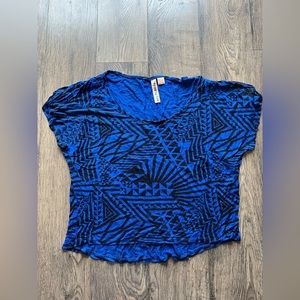 Oversized Blue and Black Woman’s Shirt - Size Medium